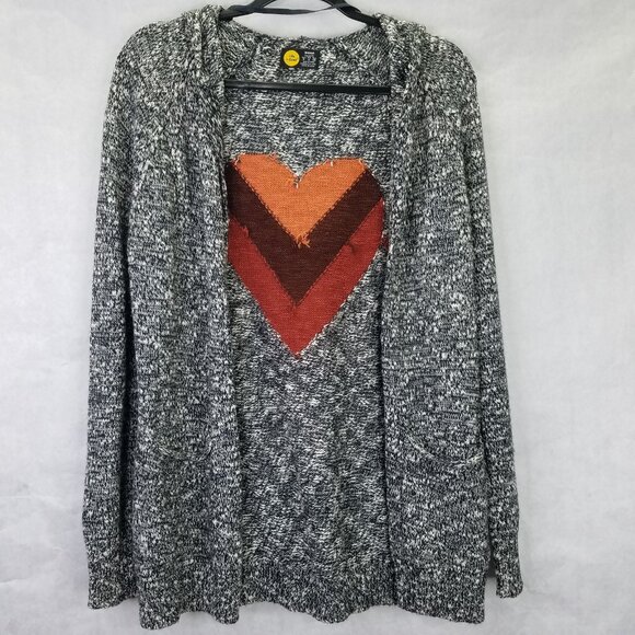 Life Is Good Hoodie Cardigan Women's S Sunset Heart Black White Knit Open Front - Picture 4 of 15